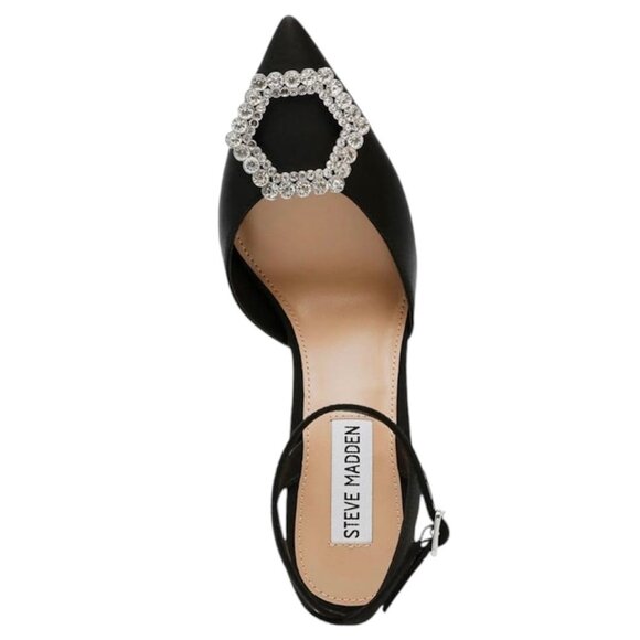 STEVE MADDEN AMORY Women's Embellished Pointed Toe Heel Pumps Black Satin Size 9 - Picture 7 of 10